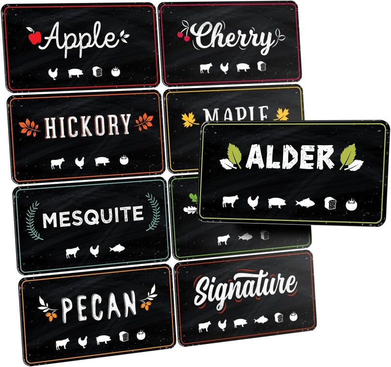 Levain & Co Pellet Hopper Magnet Labels - Flavor Tags for Smoker and Grill - BBQ Smoker Accessories - Set of 9 Magnetic Pellets Markers - Image 1